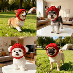 Christmas Pet Knitted Hat, Red Warm Dog Beanie with Ear Holes, Festive Winter Pet Headwear for Small Medium Dogs, Xmas Gift