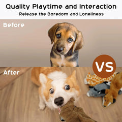 5PCS Crinkle Plush Dog Squeaky Toys Fox Giraffe Squirrel Cow Donkey Style, No Stuffing Dog Toys for Small Medium Large Dogs