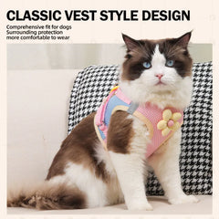 Dual-Color Splicing Summer Cat Harness Leash Set Adjustable Dog Harness for Small Dogs Cats Pet Harness Out Walking Dog Strap