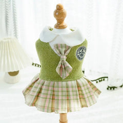Thicken Kawaii Pet JK Plaid Skirt Comfortable Design College Style Cat Clothes Knitted Small Medium Size Dog Dress Autumn/Winter