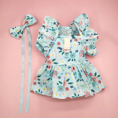Chic Outfit Cotton Cat Ruffle Dress Sleeveless Spring Summer Pet Dress Breathable Comfortable Puppy Princess Skirt Small Dogs