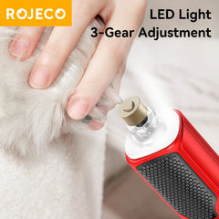 ROJECO Pet Electric Nail Grinder Rechargeable Dog Paw Grooming Nail Clipper LED Light 7 Speeds Adjustable Cat Claw Nail Grinder