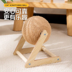 Natural Sisal Rope Cat Scratching Ball Scratcher Toy with Ball for Kittens&Puppy Interactive Solid Wood Scratcher Pet Toy