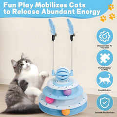 Interactive Cat Toy Puzzle Ball with 2 Teaser Wands | Mental Stimulation for Indoor Cats & Kittens | No Batteries Needed
