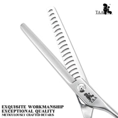 TAA Dog Scissors for Pet Grooming Chunker Shears Professional 6.5 Inch Pet Tools Straight Handmade Pet Scissors Serrated BA-6518
