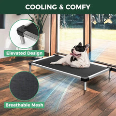 Durable Waterproof Elevated Dog Bed, Indoor/Outdoor, Cooling Cot for Small Dogs, 36x24x4.5, Black