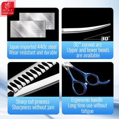 Fenice Professional 7.0 inch JP440C Blue Handle Pet Dog Grooming Scissors Shears Set Kit Sharp and Durable Hair-dressing Tools