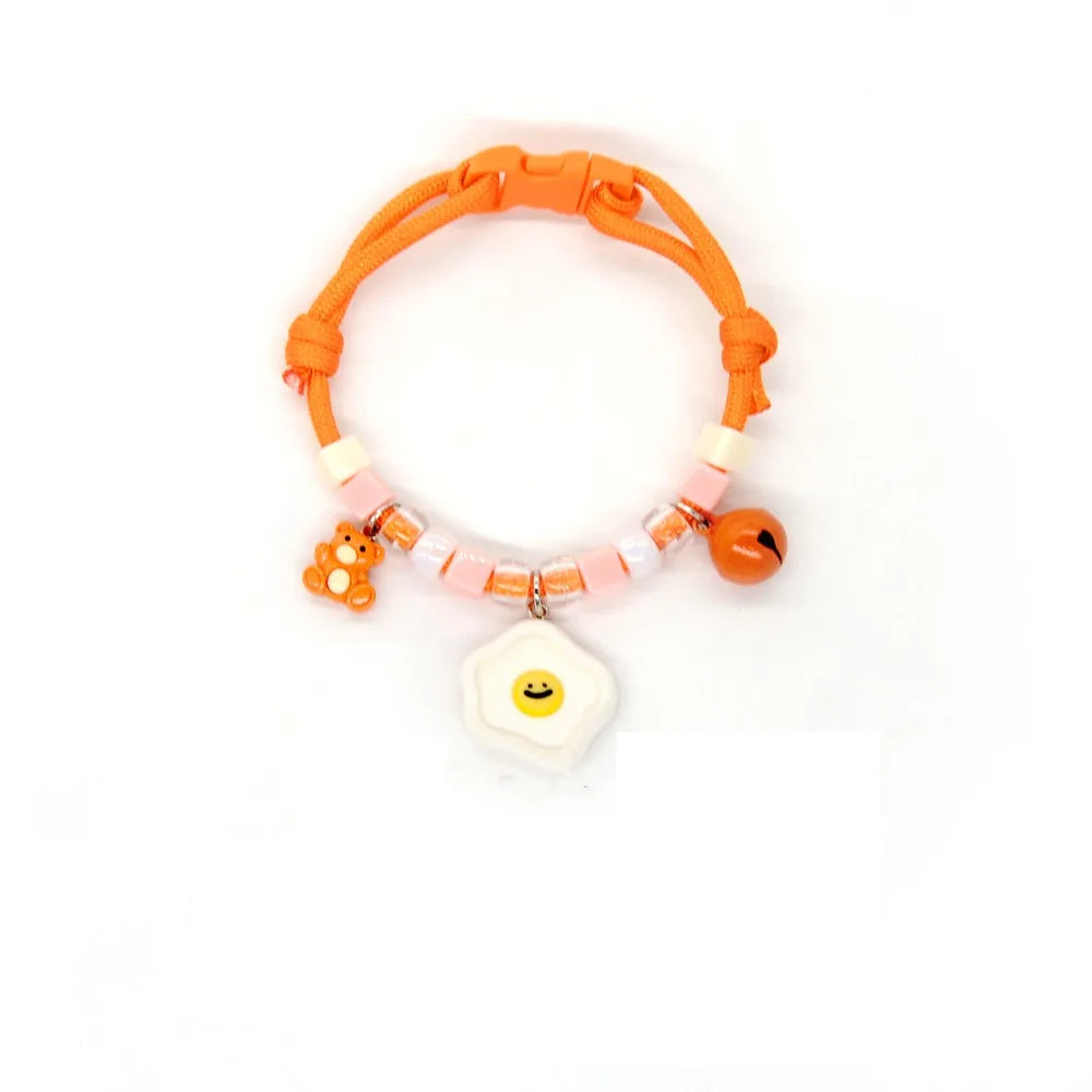 New Cartoon Pet Bell Collar for Puppies Woven Dopamine Pet Cat Dog Necklace Adjustable Cartoon Small Pendant