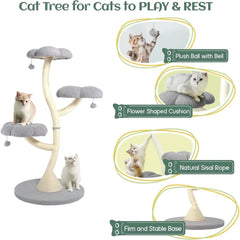 Very FKWin 48" Tall Cat Tree,Flower Shape Design,Scratching Post Condo,Multi-Level Furniture Activity Center,Kittens Pet House P