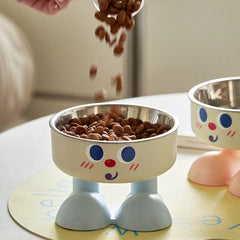 1pc cute elevated bowl - with non-slip mat, easy to clean, protect the cervical spine, pet cat food bowl, dog feeding bowl
