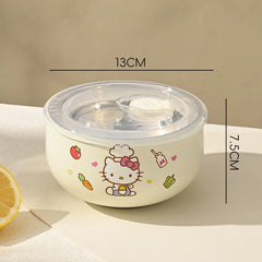 Sanrio Sus 304 Soup Bowl Hello Kitty Kawaii Anime Thicken Thermal Insulation with Lid Noodle Rice Bowl Child School Starts Gift