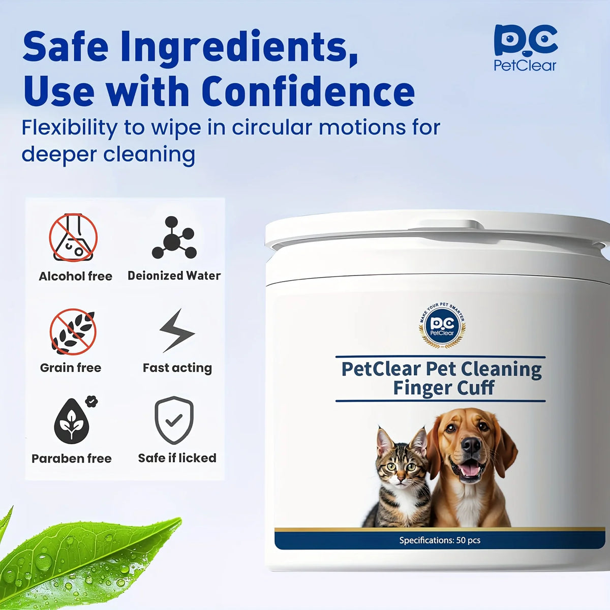 PETCLEAR 50PCS Pet Grooming Finger Wipes, Dog Cat Tear Stain Removal, Multi-Use Eye Ear Teeth Clean, Natural Convenient Wipes
