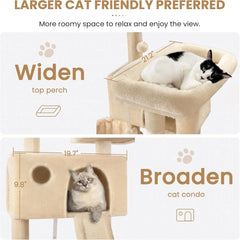 SHA CERLIN 65" Cat Tree Tower – Multi-Level Condo with Hammock, Scratching Posts & Plush Perches