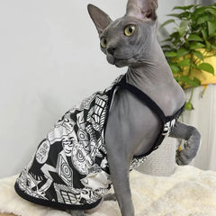 Cotton Cartoon Vest for Sphynx Cat in Summer Fashion T-shirt for Kittens Breathable Halter Tops for Cat Pajamas for Devon Rex