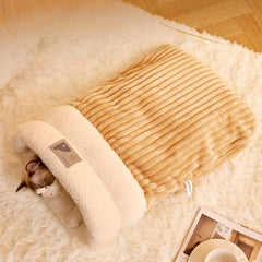 Warming Plush Cat Sleeping Bag: Enclosed Snuggle Sack with Burrow Entry for Winter - Cozy Fuzz Sleeping Bag for Anxious Cats