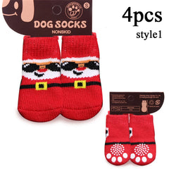 4pcs Christmas Winter Pet Dog Socks Small Cat Knit Warm Socks Dog Anti-Slip Socks Chihuahua Thick Pet Paw Protector Booties