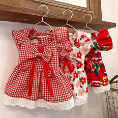 Dog Clothes for Medium Dogs Dog Summer Dress Puppy Floral T Shirt Luxury Bow Dog Plaid Skirts Chihuahua Bichon Girls Dog Costume