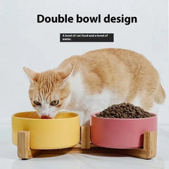 Ceramic Bowl Cat Dog Bowl Cat Food Bowl Cat Bowl Drinking Water Bowl Double Bowl Protection Cervical Spine Bowl Black Pet Bowl