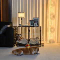 Furniture Style Tempered Glass Dog Crate Cage Pet Kennel End Table Rolling Wheels, Ventilated Bars, for Samll and Medium Dogs