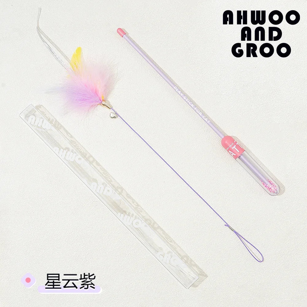 Starry Sky Cat Teaser Wand Kitty Interactive Toys Kitten Funny Feather Colorful Three Sections Rod Teaser Wand Pet Cat Supplies