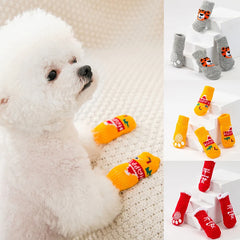 Cute Puppy Dog Shoes Anti-Slip Knit Socks Small Dogs Cat Shoes Chihuahua Boots For Winter Indoor Wear Slip On Paw Protector 4pcs