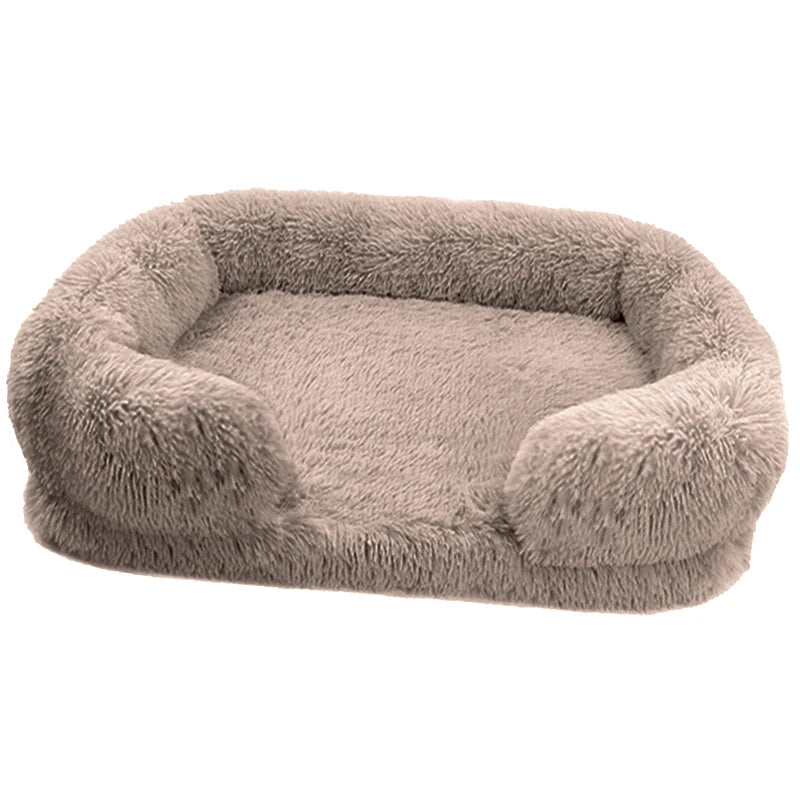 Plush square large dog bed for all seasons, comfortable and soft cat sofa bed with raised edges, removable plush cover dog bed,