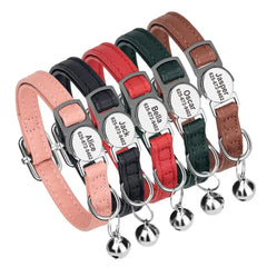 Personalized Cat Collar PU Leather Cat Safety Collars Adjustable Kitten Necklace With Free Engraved ID Nameplate Bell Gift