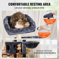 SucceBuy Cat Tree for Indoor Cats Cat Tower with Cat Condo Sisal Scratching Post HammockTop Perch Jumping Platforms Dark Grey