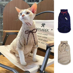 Christmas autumn and winter season German cat hairless cat two-tone cloud fleece warm pullover two-leg suit, adjustable neck siz