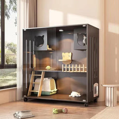 Cat Villa Modern Retro Solid Wood Cat Cage Light Luxury Two-Layer One-Piece Movable Living Room House Cat Cabinet