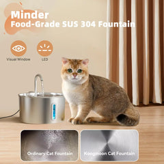 2.2 L Cat Water Fountain Automatic Pet Water Inside Metal Water Dispenser Bowl with Faucet Level Window Ultra Quiet Pump