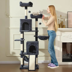 Large Multi-Level 70-Inch Cat Tree Tower with Hammock, Scratching Post, Condo, and Activity Center for Cats