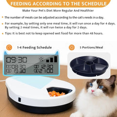 Cat Wet Food Automatic Feeder with Cooling, Semiconductor Refrigeration, with Timer, 5 Food Compartments for 330g Pet Food Each
