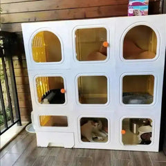 Indoor Outdoor Cat Villa Large Cat Transparent Free Cages Space Multifunctional Home Cat Cabinets with Toilet Extra Integrated