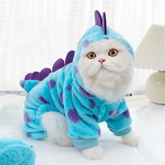 Dinosaur Plush Costume for Cats & Dogs, Winter Flannel 4-Leg Pet Jumpsuit, Cute  Cosplay Outfit for Party Festival