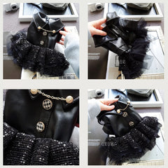Fashion Cat Puppy Sequin Dress Soft Leather Top with Lace Skirt for Female Small Dogs And Cats Autumn Winter Pets Clothes