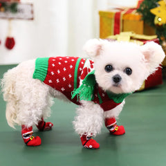 4pcs Christmas Winter Pet Dog Socks Small Cat Knit Warm Socks Dog Anti-Slip Socks Chihuahua Thick Pet Paw Protector Booties