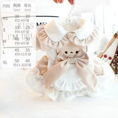 Fleece Lined Thickened Lace Princess Dress For Cats Winter Clothes With Bow Knot Design Cotton Jacket Warm Cat Clothing
