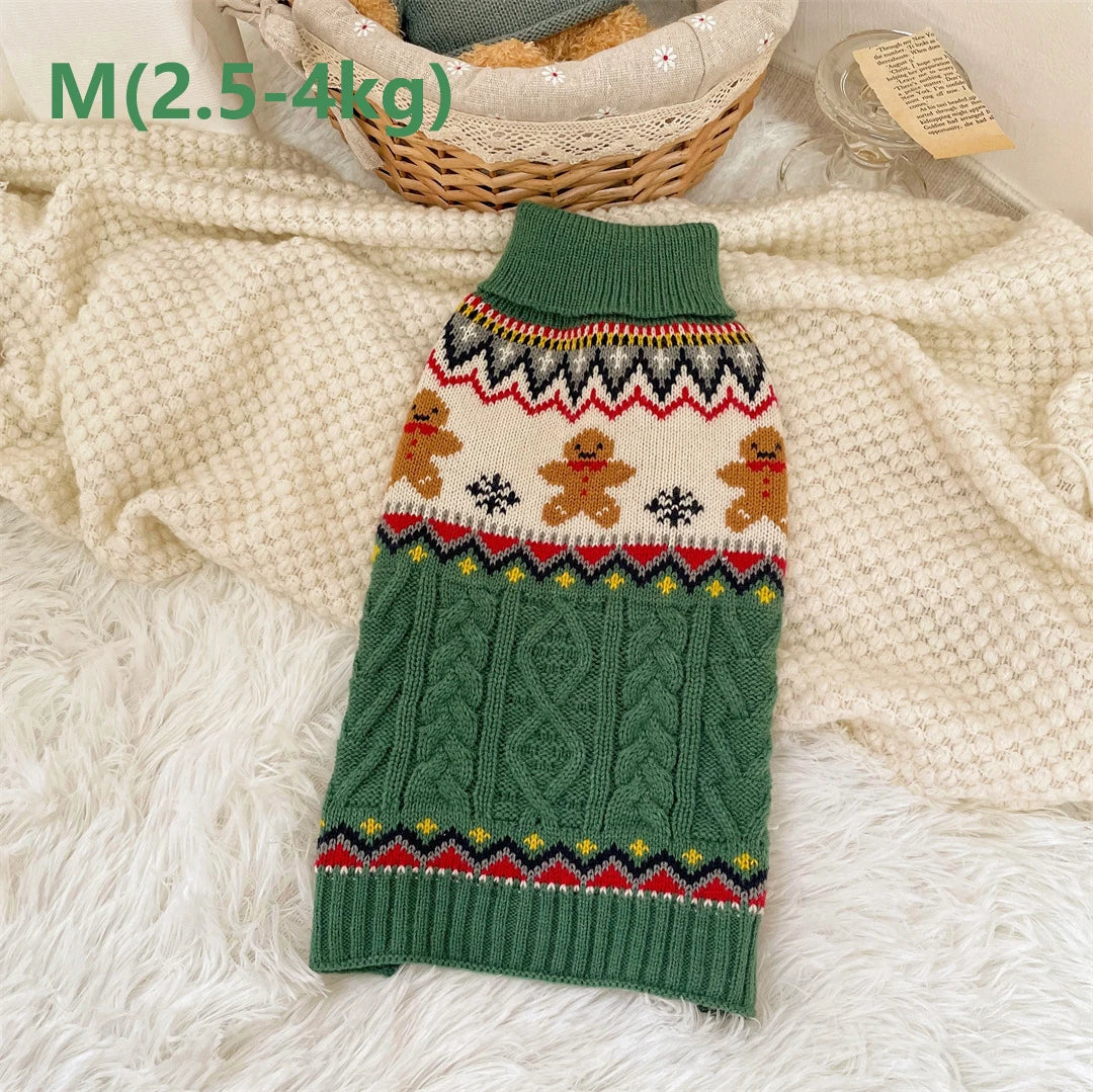 Christmas Red Green Reindeer Pet Sweater Winter Warm Knitted Pullover Sweatshirt Small Medium Dog Cat Clothes