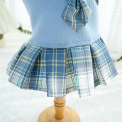 Thicken Kawaii Pet JK Plaid Skirt Comfortable Design College Style Cat Clothes Knitted Small Medium Size Dog Dress Autumn/Winter