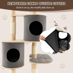 Very PETSITE 75" Tall Cat Tree, Large Rubber Wood Cat Tower With 2 Removable Condos, Scratching Post, Top Perch, 6-Tier Modern C