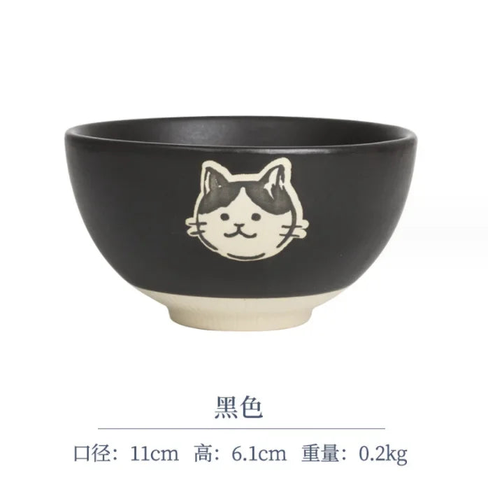 Japanese Hand-painted Stoneware Cat Face Ceramic Bowl 4.5inch Underglaze Color Craft Cute Cat Rice Bowl Soup Bowl Kitchen Tools
