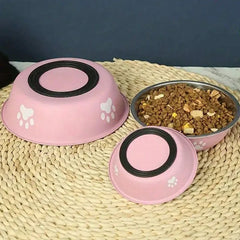 Stainless Steel Cat Dog Feeders Bowl Dog Basin Paw Print Pet Supplies Silicone Anti-slip Design Pet Drinking Water Feeding Bowl