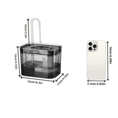 1.5L Cat Water Fountain with USB Auto Filter Recirculate Transparent Black Cat Drinker Automatic Pet Drinking Dispenser