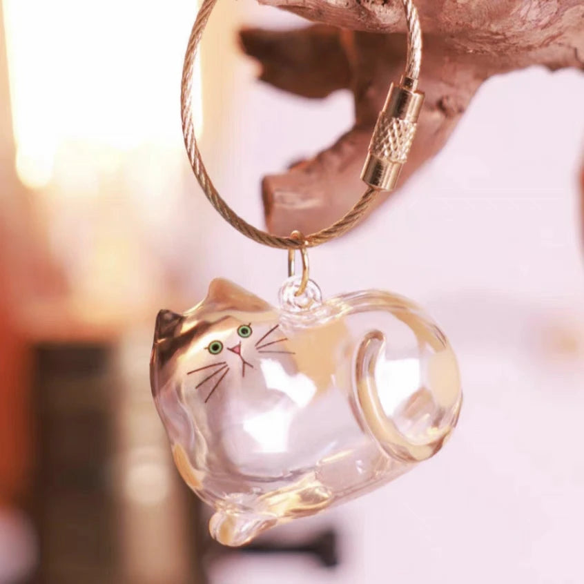 Ginger Cat Keychain Pendant Backpack Siamese Calico Hair Storage Box Hanging Pet Grooming Souvenir Travel Accessory