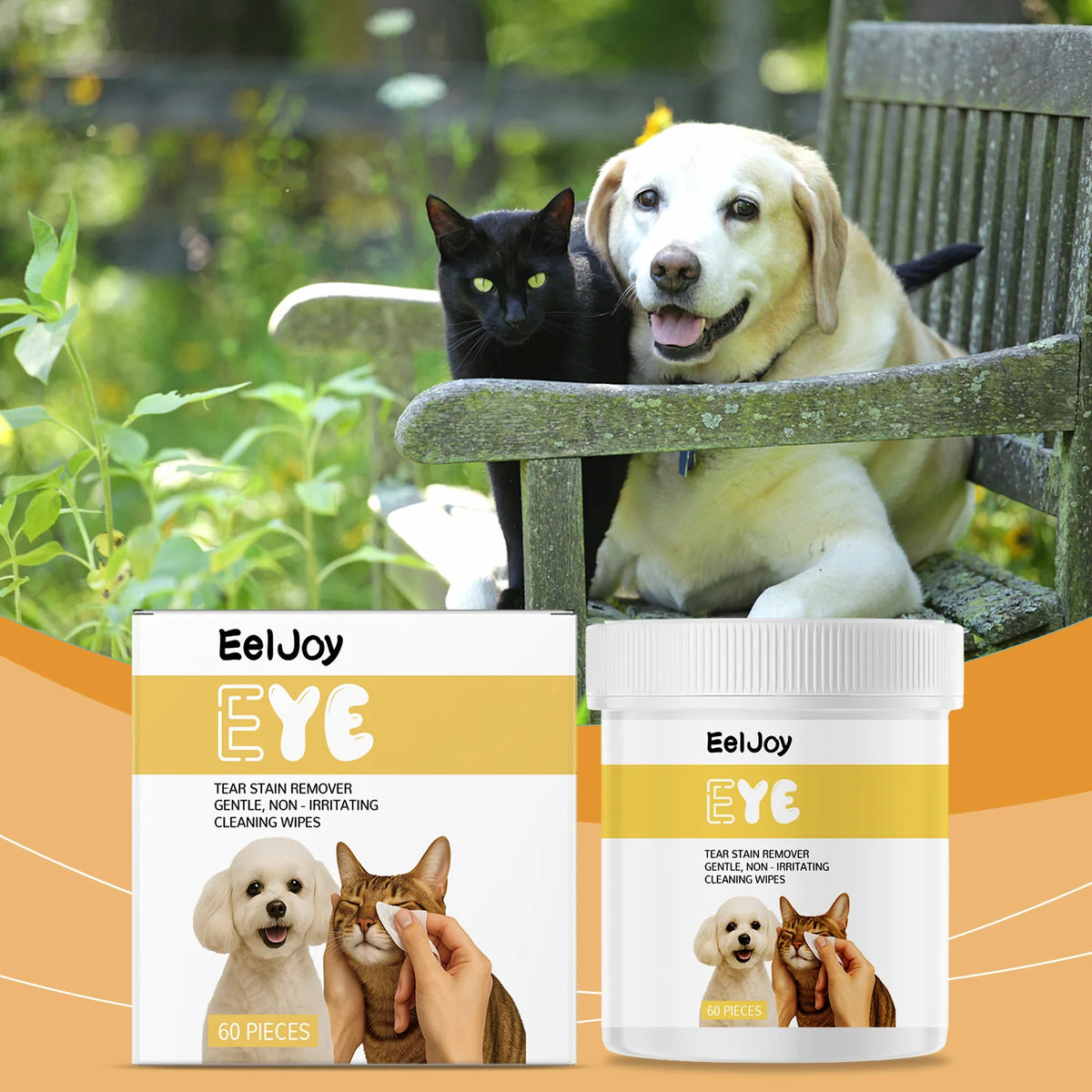 EelJoy 60PIECES Pet Eye Wipes are Soft, Skin Friendly, Clean, Tear Free, No Wash for Dogs and Cats, Daily Cleaning and Care