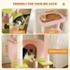 66 Pink Cat Tree for Indoor Cats Large Adult Cat Tower with Sisal-Covered Scratching Post Super Large Metal Hammock[20''X12'']