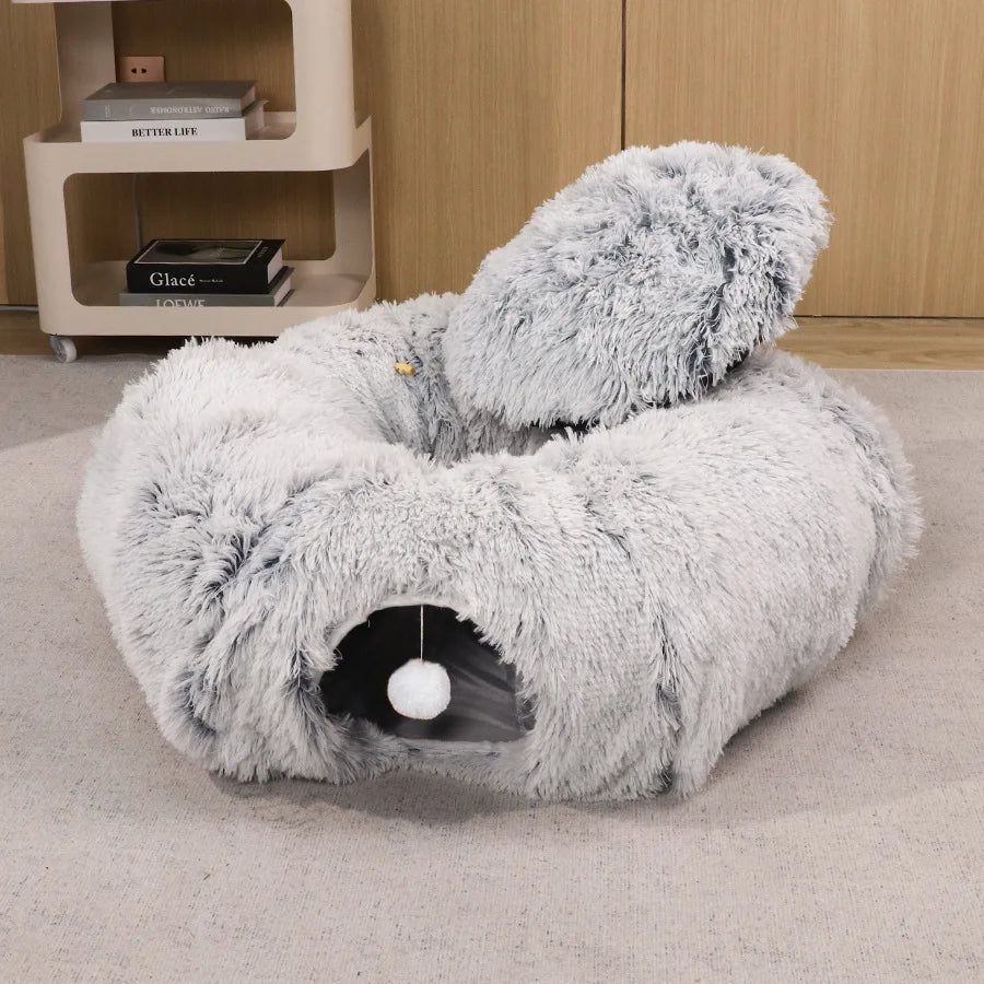 Winter Indoor Warm Plush Cat Bed Tunnel Play and Sleep Hide and Seek Cat Tunnel Play and Sleep Integrated Cat House Pet Nest