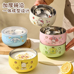 Sanrio Sus 304 Soup Bowl Hello Kitty Kawaii Anime Thicken Thermal Insulation with Lid Noodle Rice Bowl Child School Starts Gift