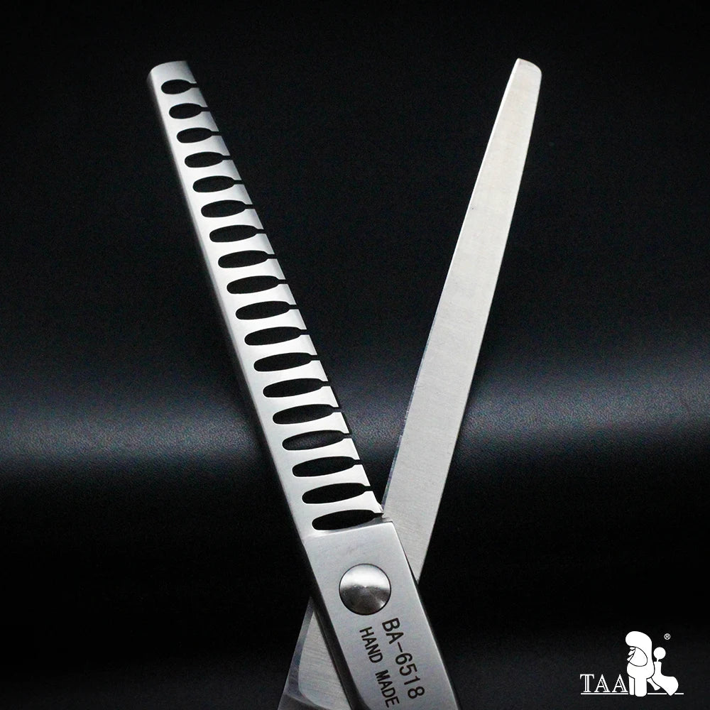 TAA Dog Scissors for Pet Grooming Chunker Shears Professional 6.5 Inch Pet Tools Straight Handmade Pet Scissors Serrated BA-6518